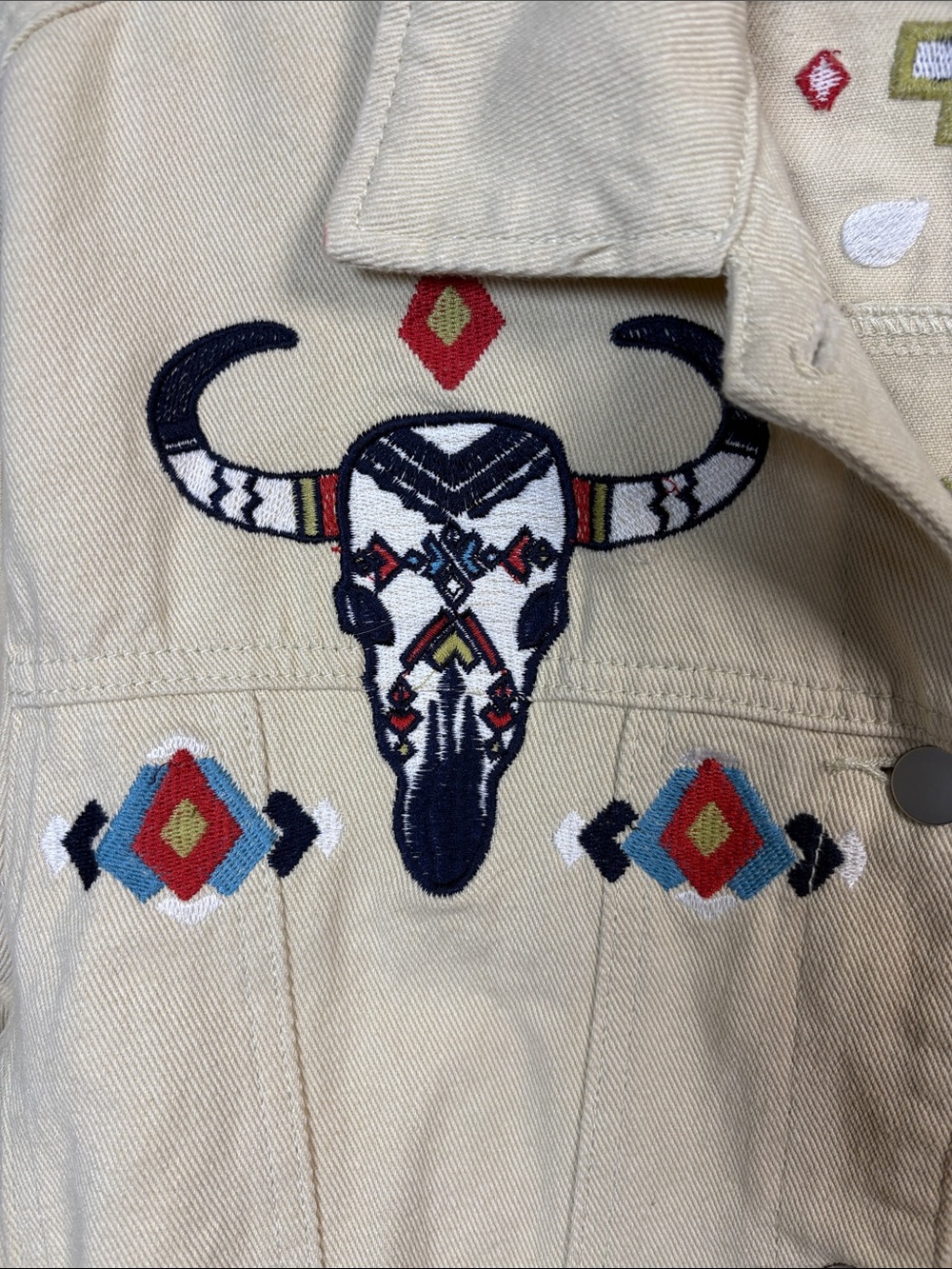 POL Southwestern Cream Embroidered Denim Rodeo Cowgirl Jacket size large - Picture 4 of 8